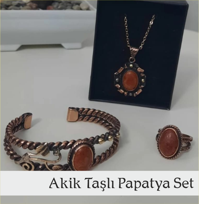 Akik Taşlı Papatya Set